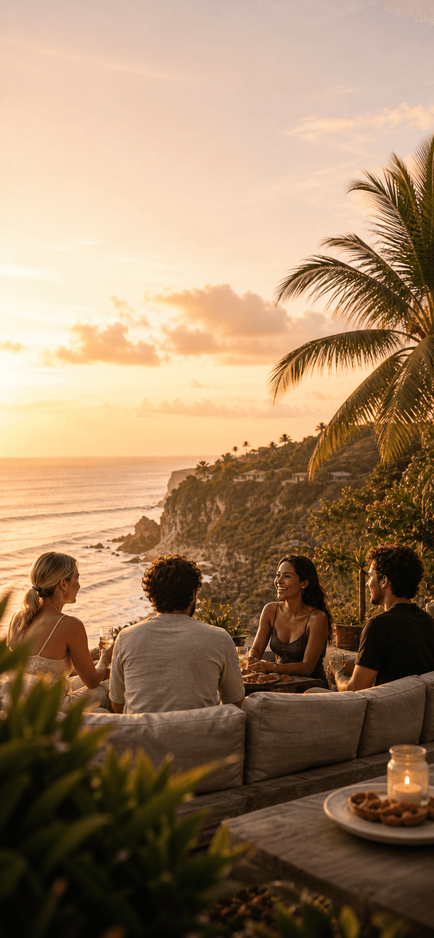 Friends talking at sunset in Bali